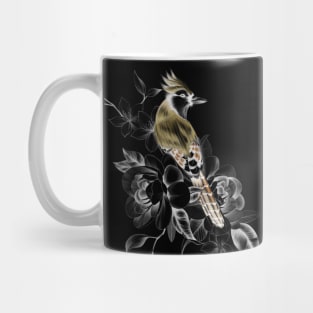 Beautiful Blue Jay Sitting on a Tree Branch with Flowers Mug